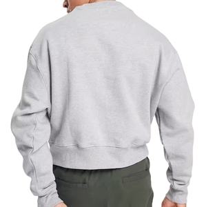 Jersey de calidad de lujo para hombre de tamaño personalizado 100% algodón Rib cuello redondo sudaderas con capucha recortadas en blanco - Product Image 4