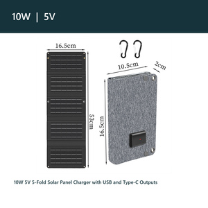 10W <b>5V</b> 5-Fold Solar Panel Charger with USB and Type-C Outputs - Product Image 2