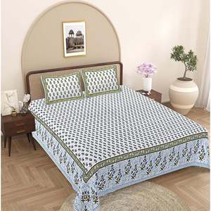 Turquoise Blue Floral 100% Cotton Bedsheet Set 240 TC Super <b>King</b> <b>Size</b> with 2 Pillow Covers 3-Piece Home Use-SHKV1091 - Product Image 1