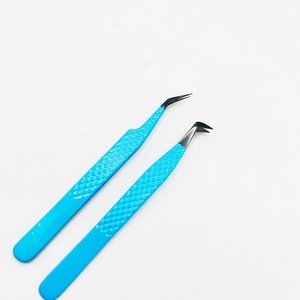 Pinzas de pestañas de acero inoxidable ecológicas con agarre de Diamante Azul cielo con pinzas de volumen de arranque con punta de fibra puntiaguda negra - Product Image 2