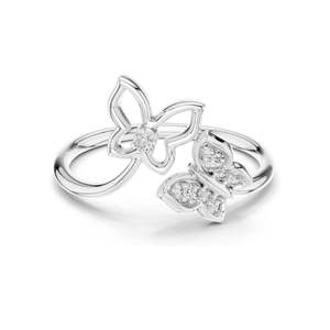 Bague papillon en diamant de laboratoire de 0,102 ct pour femmes, clarté VVS-VS EF, or 18 carats, 14 carats, 10 carats et argent 925, rose, jaune - Product Image 1