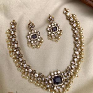 Conjunto de collar con aspecto de piedra en tono dorado de excelente calidad superior con pendientes, conjunto de joyería para mujer, ropa de boda tradicional - Product Image 1