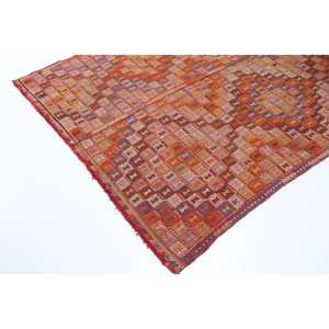 5.4x6.2 ft Rug, Vintage Rug, Turkish <b>Red</b> <b>Wool</b> Striped Rug - Product Image 2