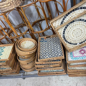 Custom Natural <b>Round</b> Woven Mother of Pearl Rattan <b>Tray</b> Dining <b>Table</b> Wedding Serving <b>Tray</b> with Customized Color and Gift Option - Product Image 3