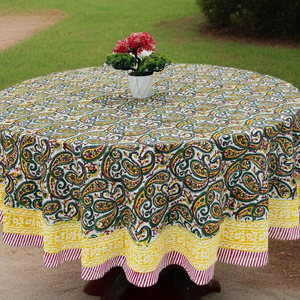Indien main bloc imprimé rond coton nappe à la main Floral tissu couverture de Table pour cuisine à manger en gros - Product Image 2