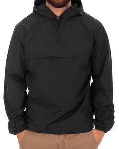 Anorak noir de style rue pour hommes, veste avec logo personnalisé, broderie, demi-fermeture éclair, col montant, tissu tissé, service OEM disponible - Product Image 1
