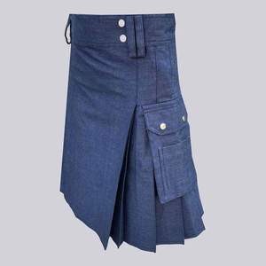 Kilt écossais en denim bleu pour homme, mode des Highlands, kilt utilitaire, bretelles réglables - Product Image 1