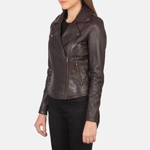 Veste de motard marron en cuir véritable peau de mouton avec fermeture éclair et poches intérieures et extérieures - Product Image 3