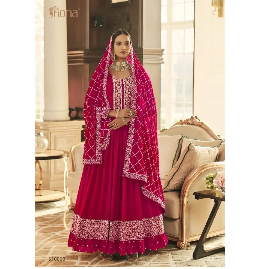 Yeni hint pakistanlı tasarımcı Georgette nakış Anarkali uzun elbise Salwar Kameez düğün parti için toptancı elbise Salwar