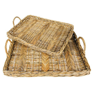 Ensemble de plateaux en rotin en osier faits à la main plateaux de service décoratifs pour organisateur de table de cuisine - Product Image 1