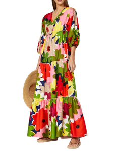 Vente à l'exportation de vêtements et accessoires Robe longue à fleurs multicolores avec des tailles personnalisées pour un look chic et moderne d'Inde - Product Image 2