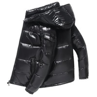 Marka Beyaz Ördek Montları Erkek Sonbahar Modası Düz Renk Fermuarlı Kapüşonlu Sweatshirt Kısa Günlük Parlak Sıcak Bol Özel Renk Hafızalı