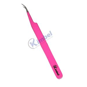 Pinces à cils professionnelles personnalisées en acier inoxydable incurvé rose pour les techniciens des cils - Product Image 1