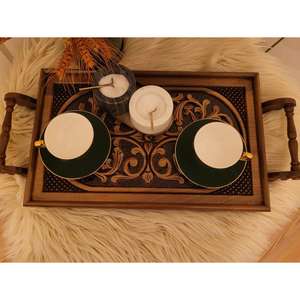 Bandeja para servir de madera de estilo de mediados de siglo con asas Bandejas de desayuno portátiles fáciles y ligeras Bandeja otomana de gran venta DE LA India - Product Image 1