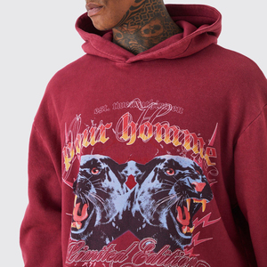 Nouveau design – Sweats à capuche zippés pour hommes en coton mélangé délavé à l'acide, en molleton bouclette français, avec patchs brodés et effet vieilli, en polaire gaufrée - Product Image 3