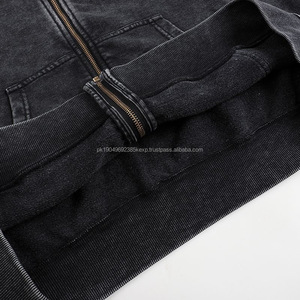 Sudadera con Capucha y Cremallera Completa para Hombre, Estilo Urbano, con Logotipo Personalizado, Algodón Grueso, Lavado Ácido, Estilo Francés - Product Image 4