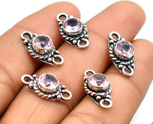 Plata antigua y chapado en oro de 18 quilates 20X11mm Cuarzo Rosa Piedra preciosa Conector de doble bucle NC18 Fabricación de joyas Conector de encanto Lote - Product Image 4