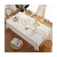 Nouveautés tendance, belle nappe de luxe en coton biologique 100% avec broderie centrale et glands, couleur personnalisée