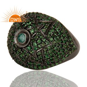 Venta caliente plata esterlina Esmeralda natural y tsavorita piedra preciosa anillo ajustable diseño personalizado fabricante - Product Image 2