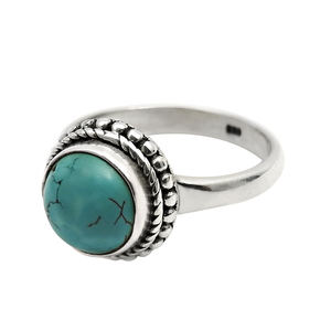 Fabuloso diseño 925 plata esterlina turquesa natural piedra preciosa forma redonda anillo diciembre piedra natal joyería mayorista proveedores - Product Image 1