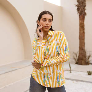Custom Made Casual Cotton Striped Oversized <b>Shirt</b> with Side Slits <b>for</b> <b>Women</b> Suitable <b>for</b> Boutique Clients and Garment Resellers - Product Image 1