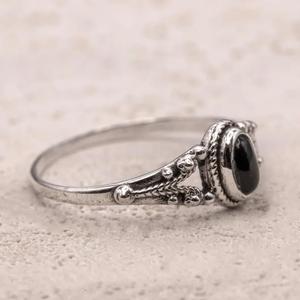 Bague en onyx noir de style vintage en argent sterling 925 bijoux en pierres précieuses faits à la main Boho Design cadeau élégant pour les femmes - Product Image 3