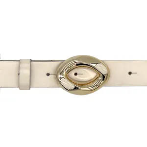 Top quality Genuine Leather Fashion Woman Belt Made in Italy with lt gold beige enamel ring chain buckle