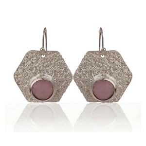 Boucles d'oreilles en pierres précieuses calcédoine Aqua de style classique en gros Boucles d'oreilles crochet de forme ronde plaquées argent - Product Image 5