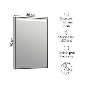 50x70 LED Bathroom <b>Mirror</b> with Matt Black Frame and Backlit Band - Product Image 2
