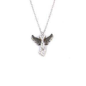 Angel 925 Sterling Silver Necklace with White <b>Black</b> <b>Wings</b> Rhodium Plated Link Chain Zircon Main Stone and Alloy Material Gift - Product Image 2