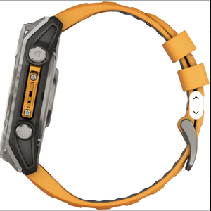 Smartwatch GPS Multisport fenix 8 51mm di Alta Qualità, con Display AMOLED, Ghiera in Titanio e Cinturino in Silicone Arancione Scintillante e Grafite - Product Image 1