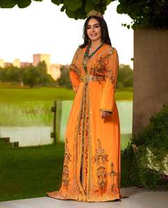 Caftán marroquí naranja y verde oliva hecho a mano para niñas árabes mujer vestido completo personalizado caftán - Product Image 2