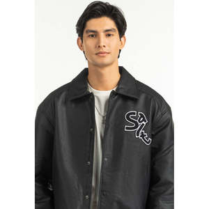 Veste en PU vintage automne-printemps, style motard décontracté avec fermeture éclair réversible, taille XS, imperméable, teinte unie, offre ODM - Product Image 4