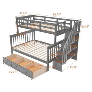 Yapai Mobili per Camera da Letto Letto a Castello Triplo per Bambini in Legno Massiccio con Contenitore, Design Moderno, Dimensioni Singole - Product Image 5