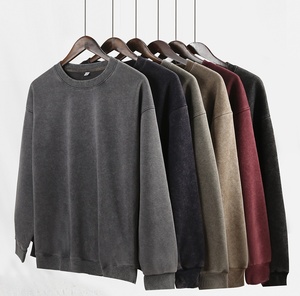 Sudadera de Forro Polar Grueso, Lisa, 100% Algodón, Cuello Redondo, Color Sólido, Lavado Ácido, Estilo Vintage, Invierno, Ecológica, Secado Rápido para Hombre - Product Image 1