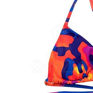 ชุดว่ายน้ำทูพีซลายดอกไม้สัตว์สีส้มอมม่วงแบบนีออน พร้อมโลโก้ด้านหน้า แห้งเร็ว ไซส์พลัส สำหรับผู้หญิง - Product Image 3