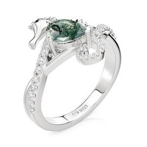 Jeulia Hug Me Rose Gold Plated Stainless Steel Moss Agate Seahorse Engagement <b>Ring</b> - Product Image 3