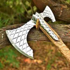 Hache Viking à double tête de haute qualité, forgée à la main, en acier à haute teneur en carbone, pour le camping en plein air, la survie, avec un étui en cuir fin - Product Image 3