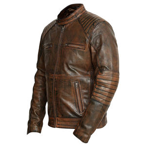 Chaqueta de cuero marrón para hombre, moda para hombre, Cafe Racer Biker - Product Image 2