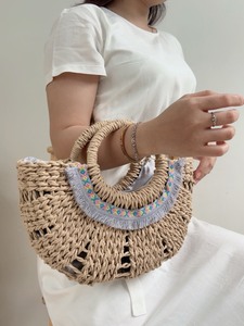 กระเป๋าทอเชือกกระดาษเป็นมิตรต่อสิ่งแวดล้อมทำด้วยมือเทรนด์แฟชั่นลายดอกไม้ที่จับคู่เปิดปิดสองสายสำหรับผู้หญิงใช้กลางแจ้งชายหาด - Product Image 5