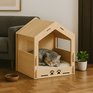 Casa de muebles para mascotas AC20 decorativa de lujo marca personalizada OEM fabricante de Vietnam con estructura abierta de construcción de madera fija - Product Image 3