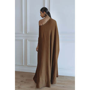 Robe Kaftan de Soirée/Formelle Marron en Organza de Haute Qualité pour Femme, Col Bateau Droit, Respirante et Infroissable - Product Image 3