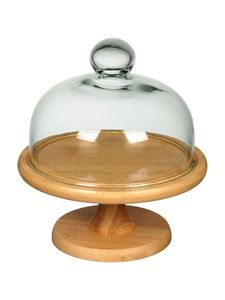 Support à gâteau en bois de luxe avec dôme en verre conçu pour contenir des gâteaux à étages, des cupcakes et des friandises de fête décoratives en toute sécurité - Product Image 6