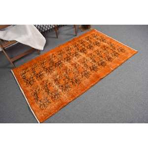 Classic <b>Wool</b> Patchwork Rug Orange <b>Brown</b> Handmade Rectangle Hallway Design Latex for Living Viscose 36x61 ft Size Bedside Rug - Product Image 2