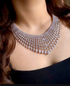 Ensemble de bijoux de mariée en diamant moissanite tendance, collier et boucles d'oreilles de luxe, ensemble de bijoux de fête de mariage pour femmes - Product Image 4