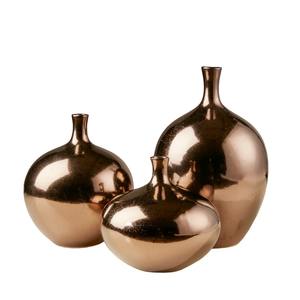 Vases en céramique carrés en aluminium faits à la main avec finition métallisée or rose, poli brillant, classique, passe au lave-vaisselle, décoration d'étagère - Product Image 1