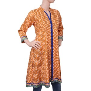 คุรตีผ้าฝ้ายพิมพ์ลายสำหรับผู้หญิง - สีส้ม - Product Image 1
