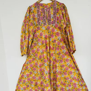 Femmes filles imprimé pur coton Maxi robe indien bloc imprimé décontracté été soirée à la mode en gros longue Midi en vrac - Product Image 1