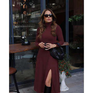 Vestido midi de crepé con cuello alto y abertura profunda en la manga larga para mujer de Jane's, para uso casual y de noche - Product Image 2