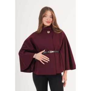 เสื้อคลุมโปโลสีแดงเบอร์กันดีสำหรับผู้หญิง พร้อมเข็มขัดและกระดุมเดี่ยว ขายส่ง - Product Image 3
